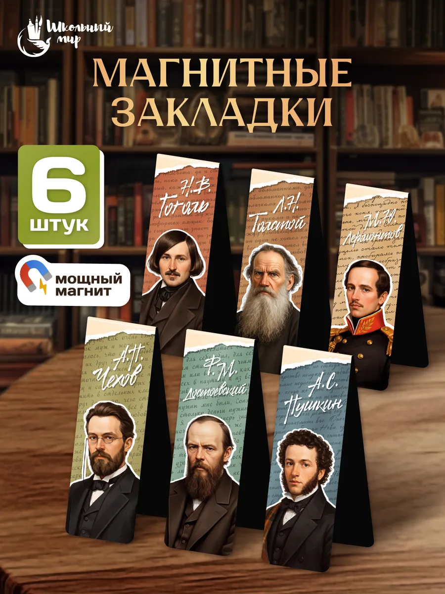 Закладки магнитные для книг и учебников в школу 6 шт
