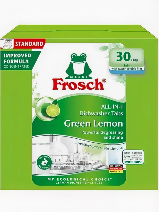 Frosch ecological Таблетки для мытья в посудомоечной машине 30шт Лимон, 30 шт