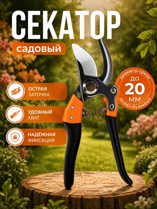 Секатор садовый ручной, черный