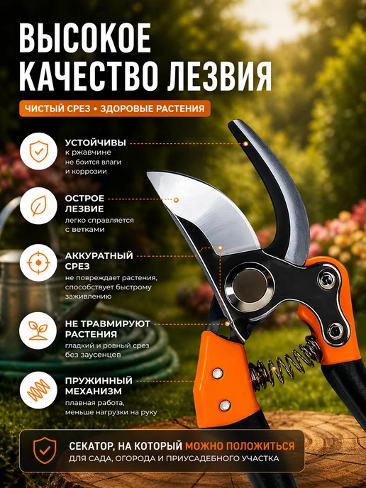 Секатор садовый ручной, черный, фото 3