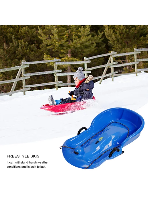 Детские пластиковые санки Snow Speeder 2 ручки, зима (Blue), синий, фото 2