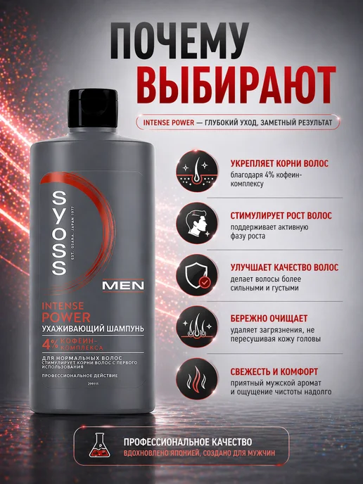 Шампунь мужской SYOSS Intense Power MEN 440мл, 440 мл, фото 2