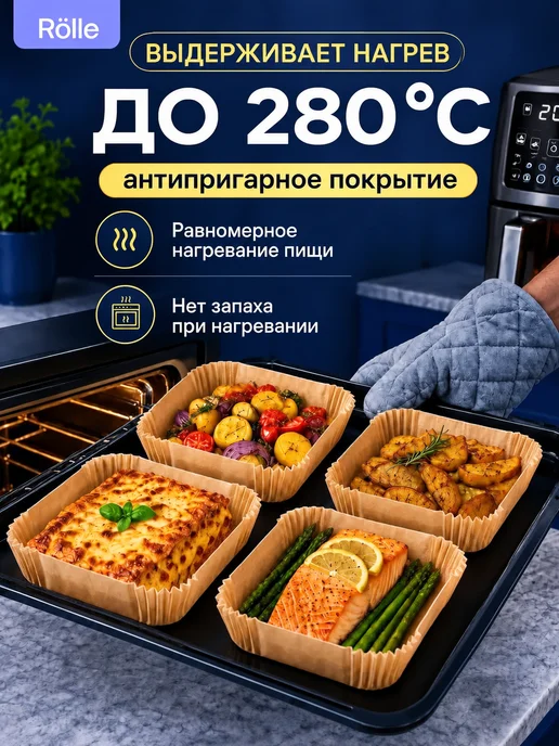 RÖLLE Бумага для аэрогриля 100 шт силиконизированная, 20x20, 100 шт, фото 3