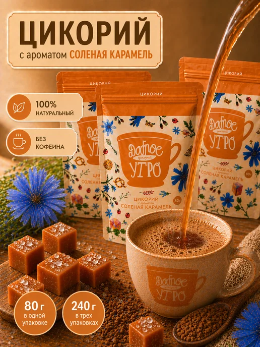 Доброе утро Цикорий растворимый «Доброе утро» с соленой карамелью 240г, 240 г, фото 2