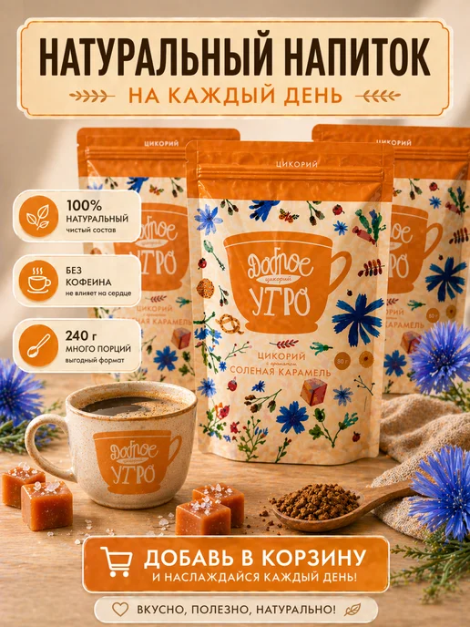 Доброе утро Цикорий растворимый «Доброе утро» с соленой карамелью 240г, 240 г, фото 4