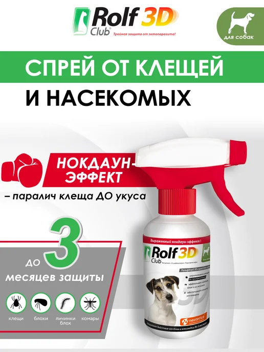 ROLF CLUB Спрей от клещей, блох и комаров для собак, 200 мл, 200 мл