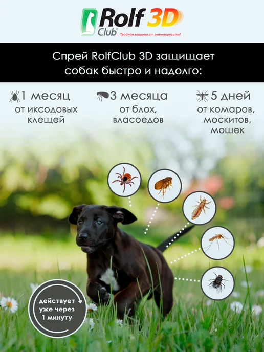 ROLF CLUB Спрей от клещей, блох и комаров для собак, 200 мл, 200 мл, фото 3