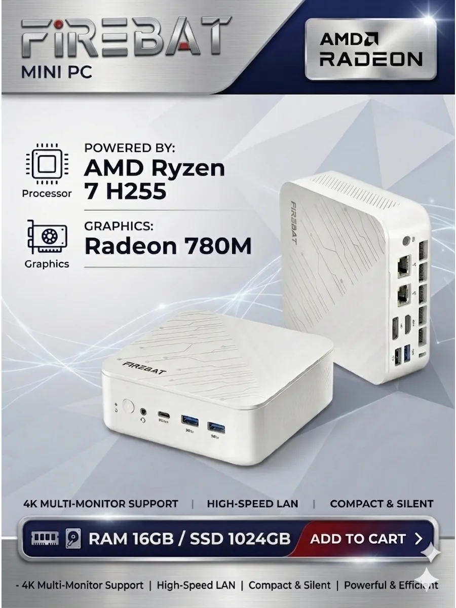 МИНИ-ПК Amd Ryzen 7 H 255 RAM 16gb SSD 1024gb
