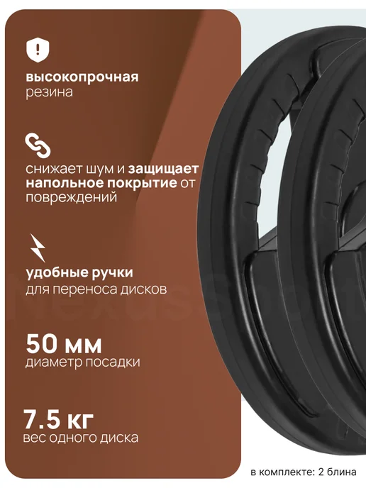 Smart Support Блины 2×7,5 кг для штанги 50 мм обрезиненные диски, 2x7.5, фото 3