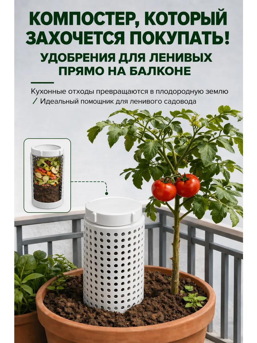 Компостер садовый круглый пластиковый усиленный, 2.4 л
