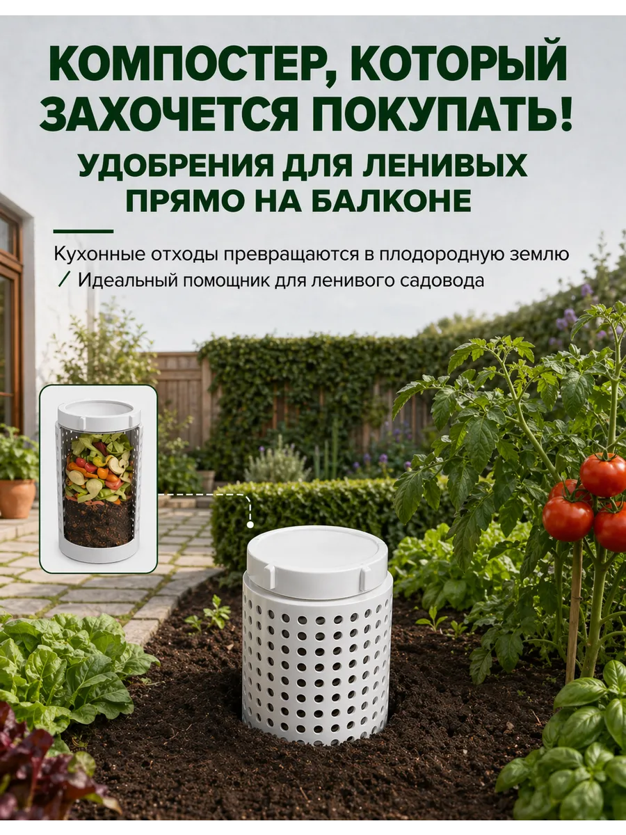 Компостер садовый круглый пластиковый усиленный, 11 л