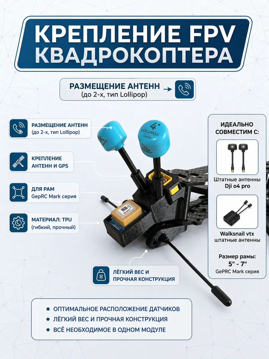 Крепление fpv квадрокоптера, для рамы 5-7 дюймов ceprc mark