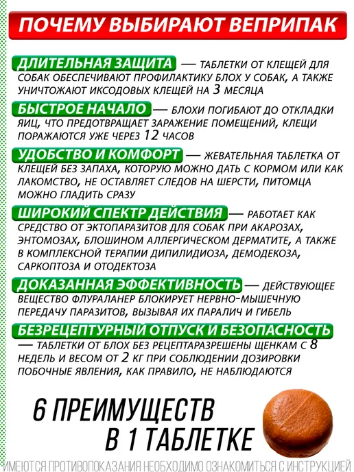 ВЕПРИПАК Таблетки от блох и клещей для собак весом 2кг-4,5 кг 112,5мг, 2 кг, 4,5 кг, фото 3