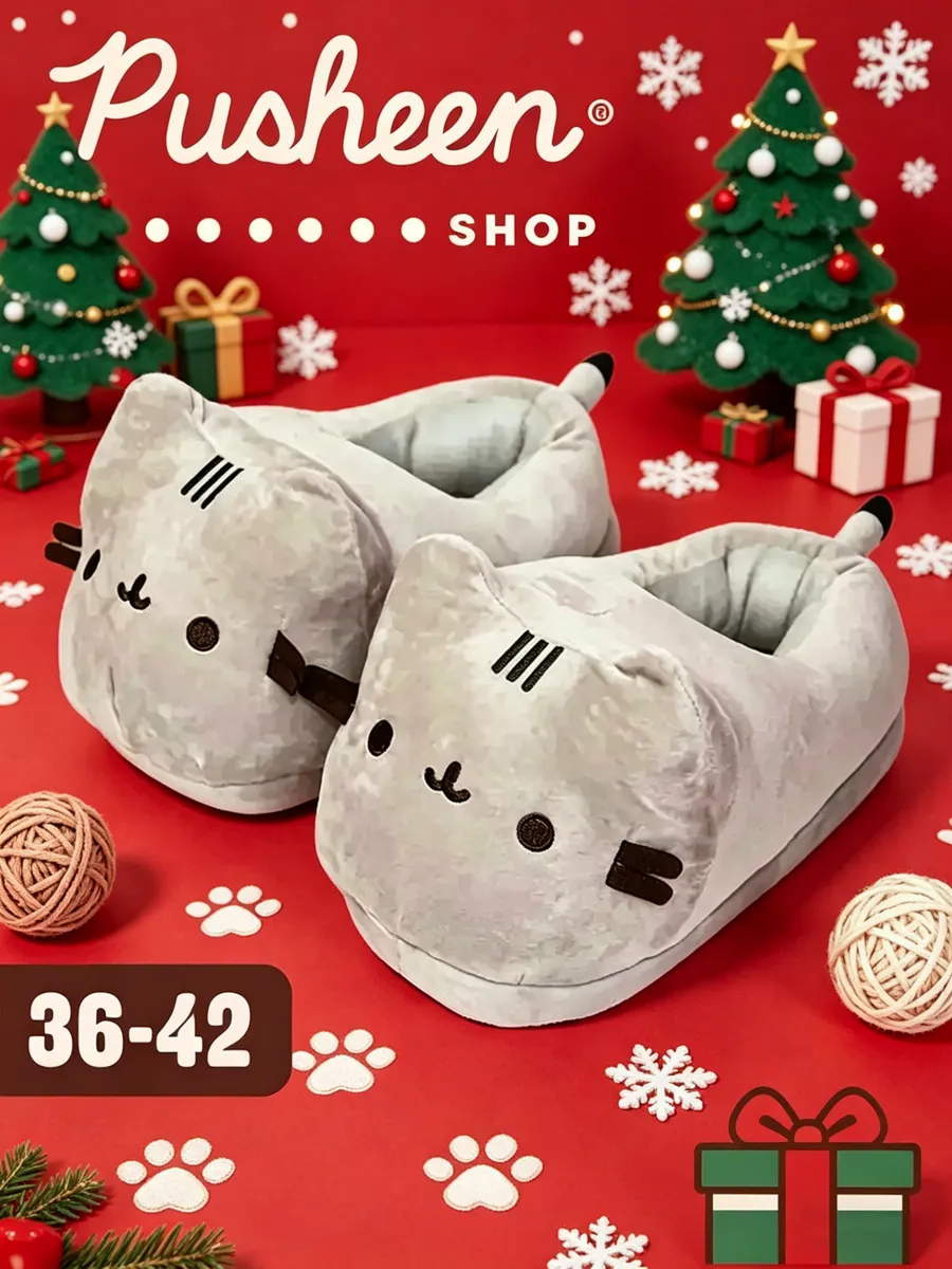 Плюшевые тапочки-кот Pusheen