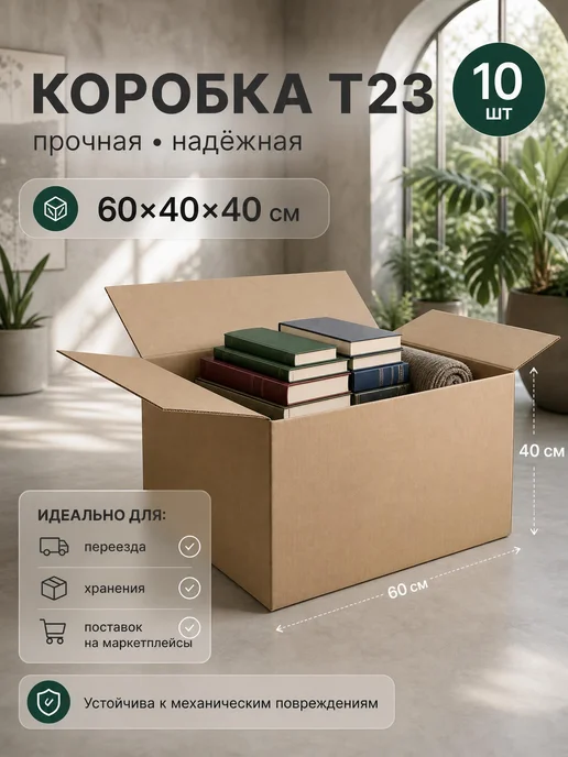 Палитра Уюта Коробки картонные для переезда прочные 10 штук, коричневый