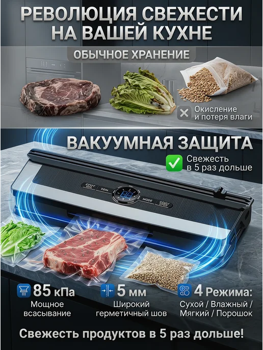 Вакуумный упаковщик для продуктов, черный