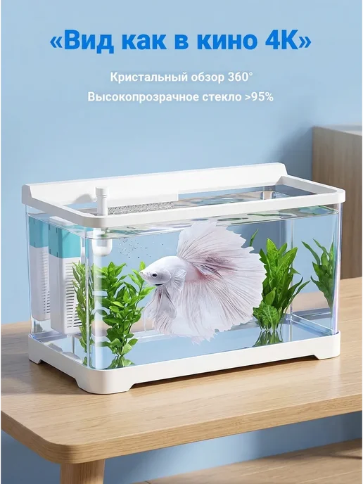 Аквариум 4-в-1 все включено, тихий, компактный, белый, фото 4