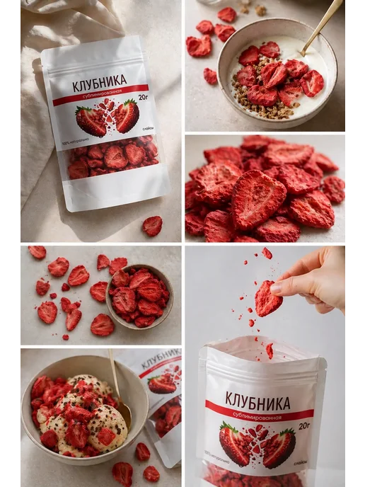 Клубника сублимированная слайсы 20г, без сахара, хрустящая, 20 г, фото 5