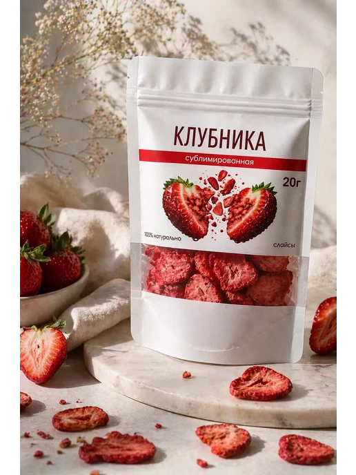 Клубника сублимированная слайсы 20г, без сахара, хрустящая, 60 г, фото 7