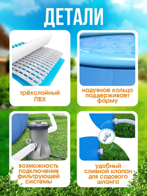 AMI Бассейн надувной круглый 366 на 76 см, синий, фото 3