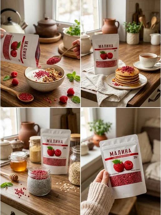 Малина сублимированная кусочки 20г, без сахара, хрустящая, 20 г, фото 5