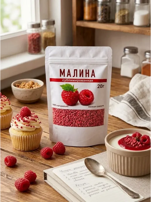Малина сублимированная кусочки 20г, без сахара, хрустящая, 20 г, фото 7