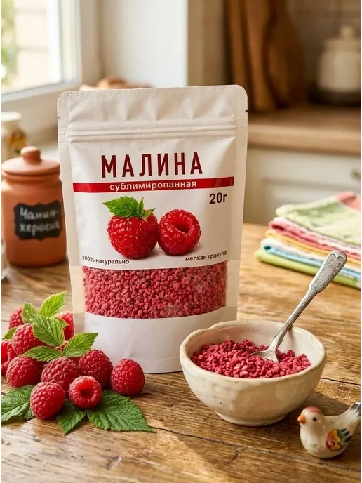 Малина сублимированная кусочки 20г, без сахара, хрустящая, 60 г, фото 7