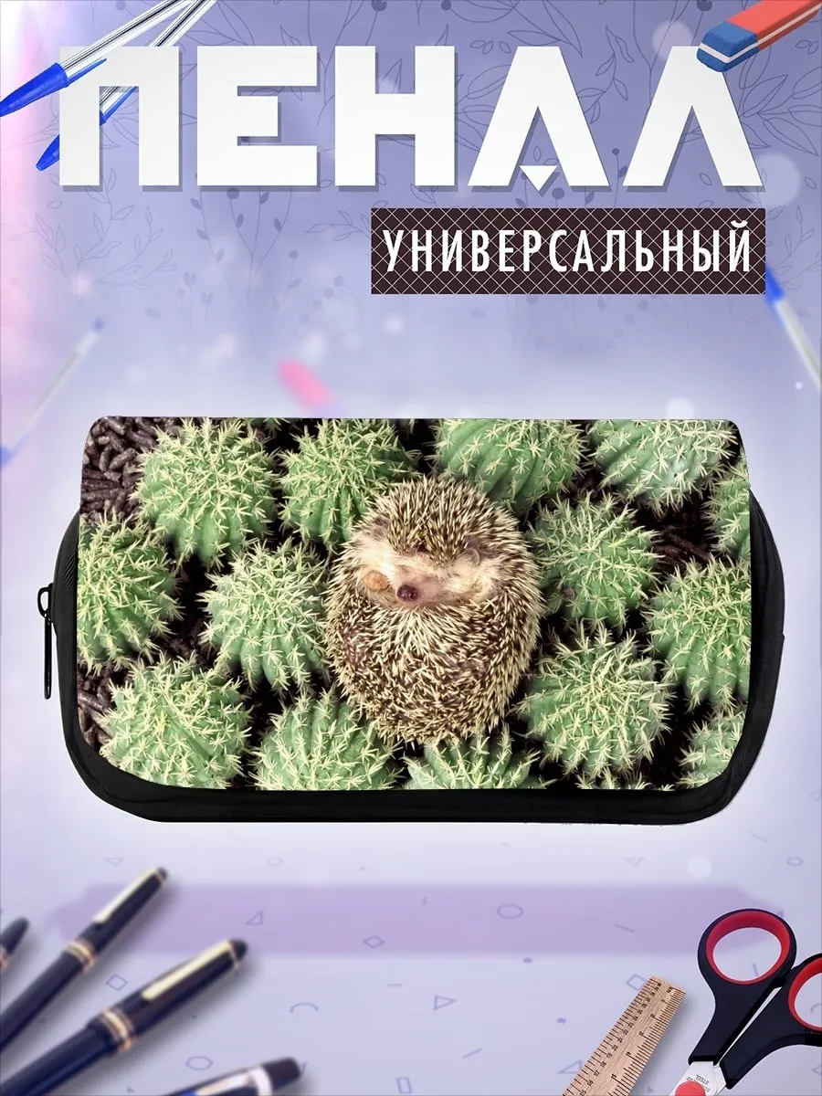Пенал косметичка Ёжик среди кактусов