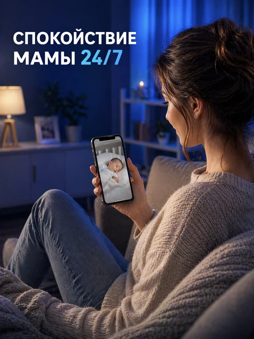 Видеоняня с телефона для новорожденных беспроводная Wi-Fi, голубой, фото 2