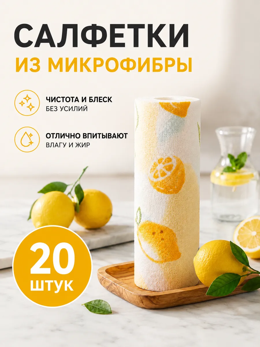 Салфетки для уборки из микрофибры в рулоне - 20 шт. (25х25)