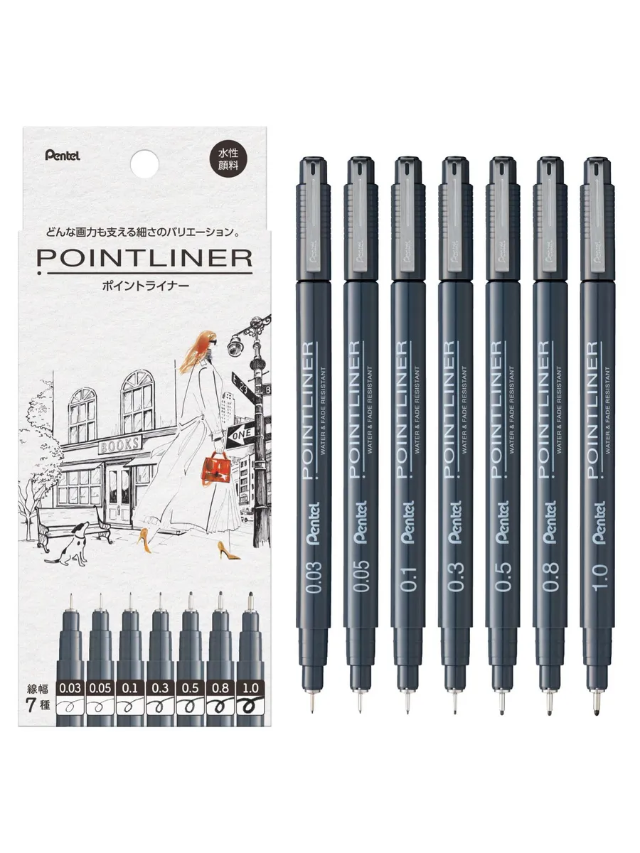 Набор линеров Pentel Pointliner, 7 шт., черный