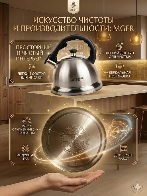 Чайник для плиты со свистком 3,2 литра, черный, фото 5
