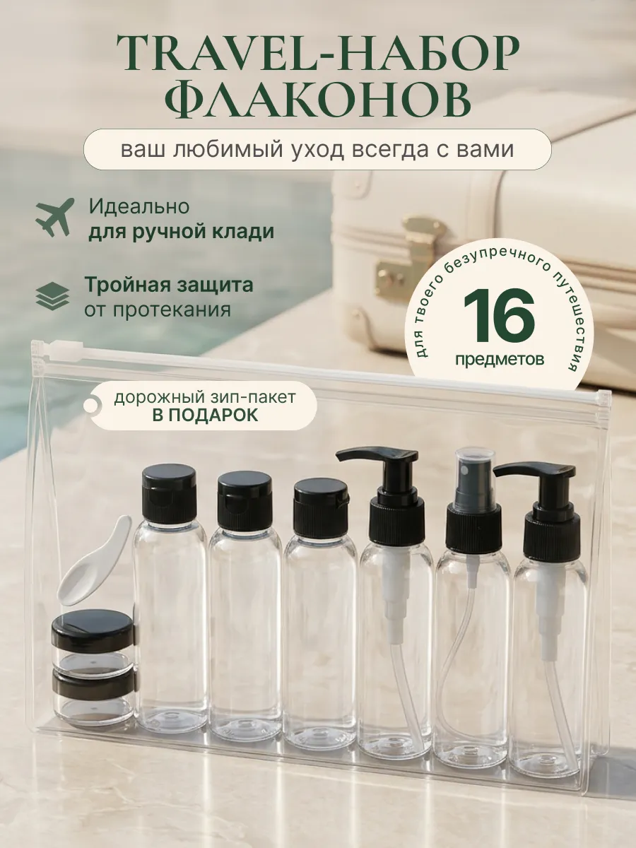 Набор флаконов 100 мл дорожный, косметический дозатор
