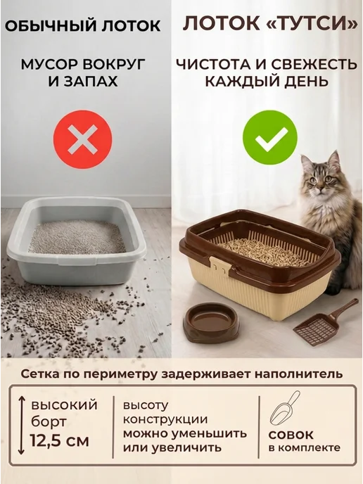 DDSTYLE Лоток полнокомплектный с совком и миской, коричневый, фото 2
