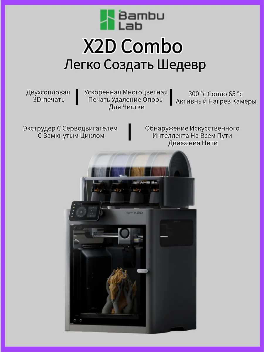 3д Принтер X2D Combo EU Спецификация с Системой AMS 2 Pro