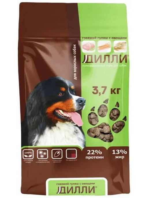 Сухой корм Диллии Говяжий Гуляш для собак, 3,7 кг, фото 2