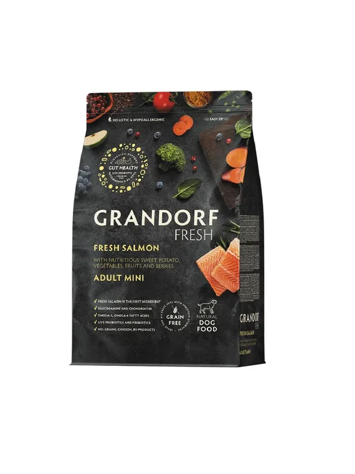 Сухой корм Grandorf' Батат для собак, беззерновой, мелкие, лосось, 1 кг