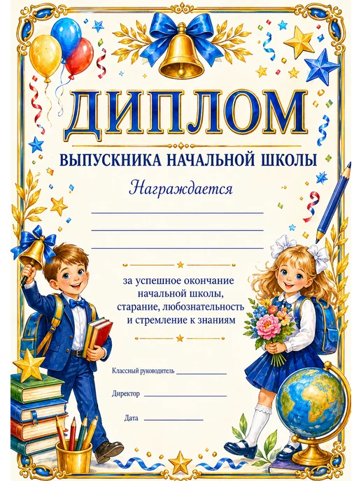 Диплом выпускника начальной школы А4, комплект 10 шт, 10 шт, фото 2