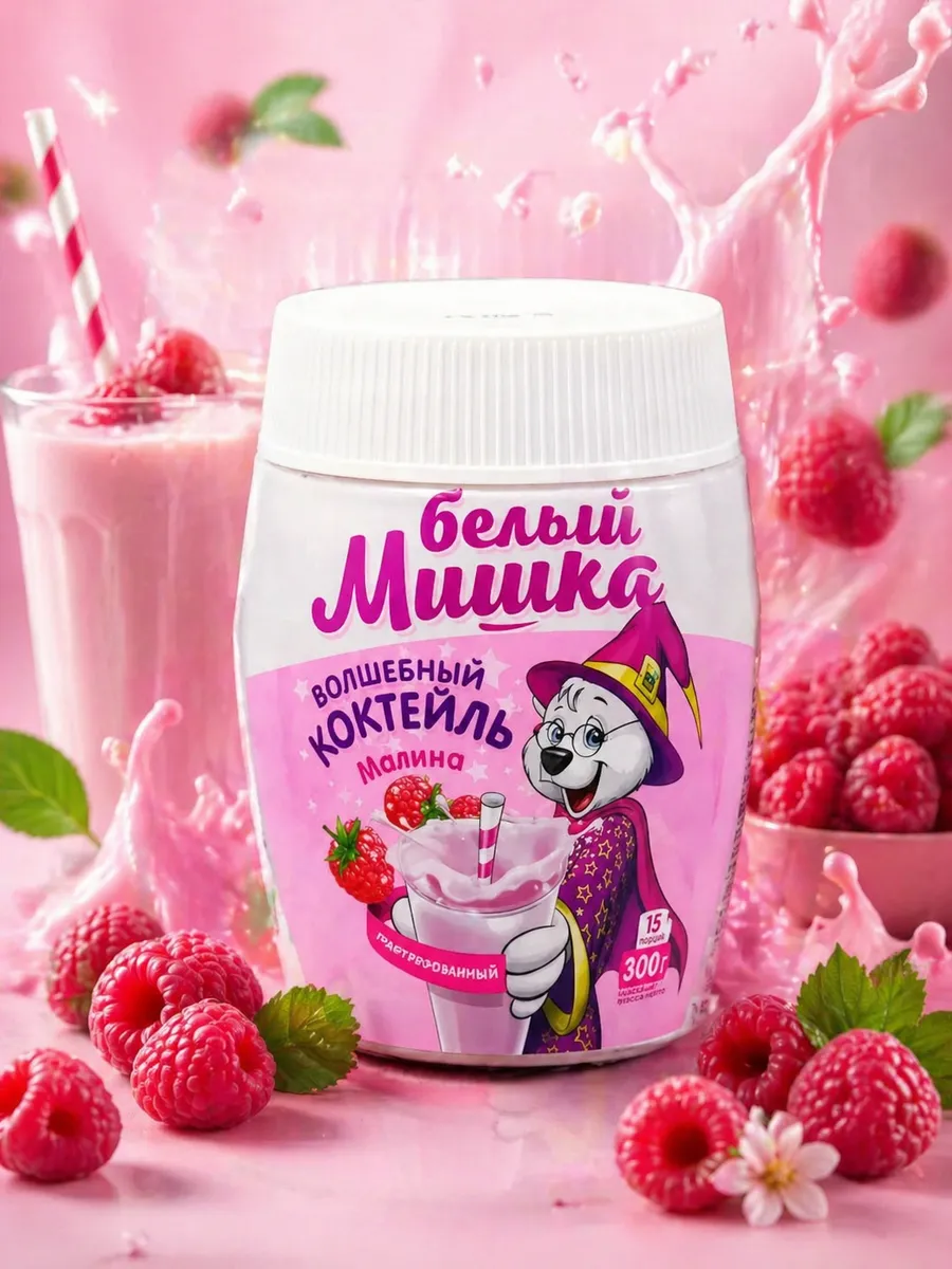 Малина молочный коктейль Белый Мишка, 300гр