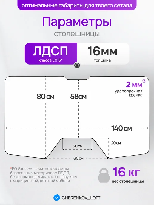 CHERENKOV_LOFT Столешница для стола 1400х800 мм, 1400x800 мм, в упаковке 17 кг, фото 3