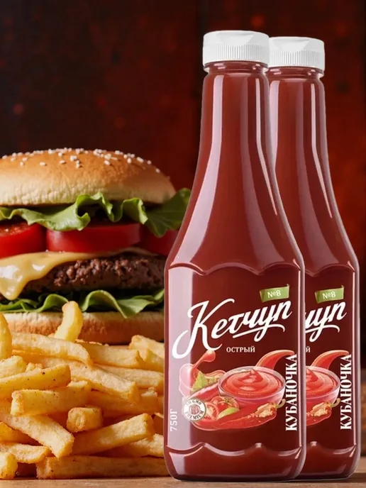 Кубаночка Кетчуп томатный острый 750гр (Набор из 2шт), 750 г, 2 шт, фото 2