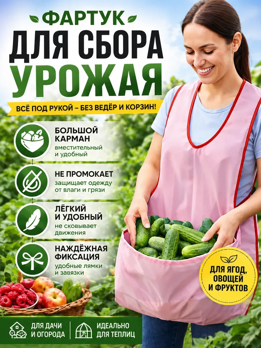 Фартук садовый для сбора урожая водонепроницаемый с карманом