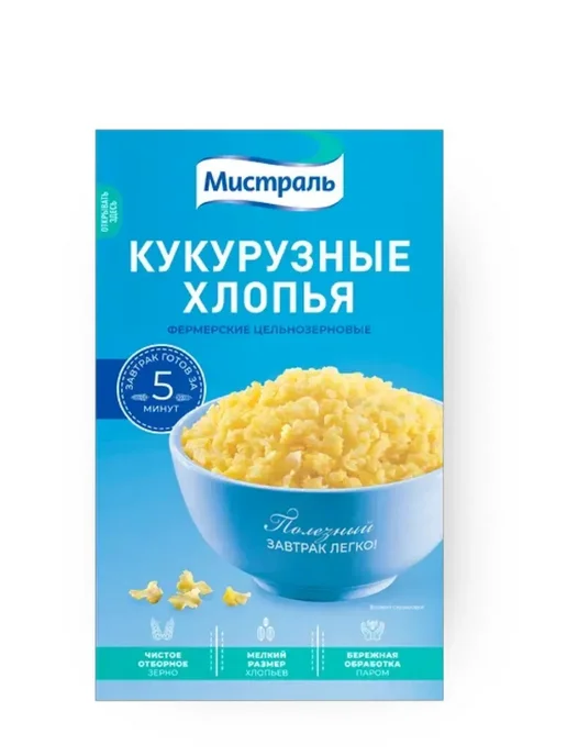 МИСТРАЛЬ Хлопья Фермерские кукурузные, 400гр, без варки 400 грамм, фото 3