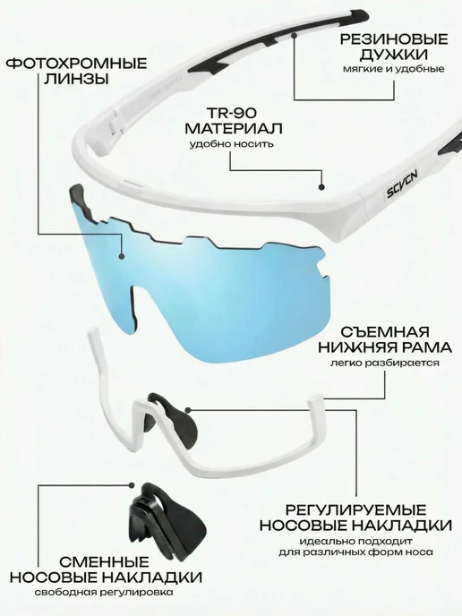 SCVCN Очки спортивные солнцезащитные для бега, лыж, биатлона, голубой, фото 3