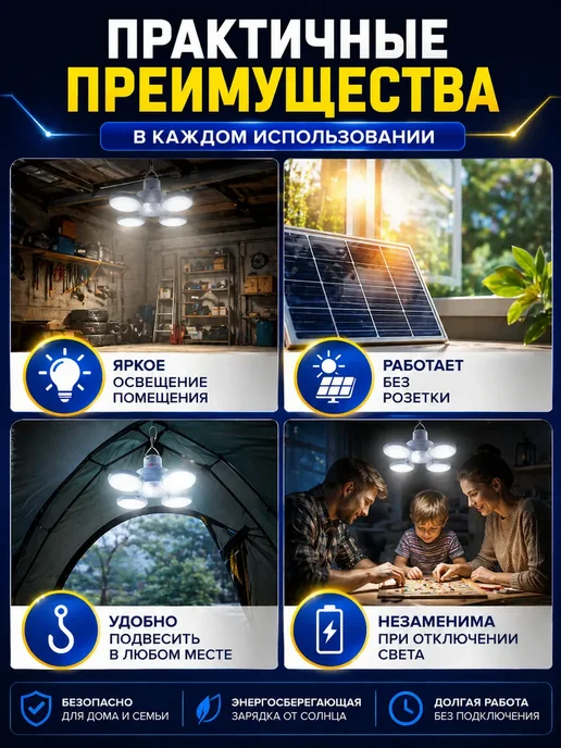 DK1 Лампа аварийная солнечная складная с 5 панелями LED, вариант, фото 3