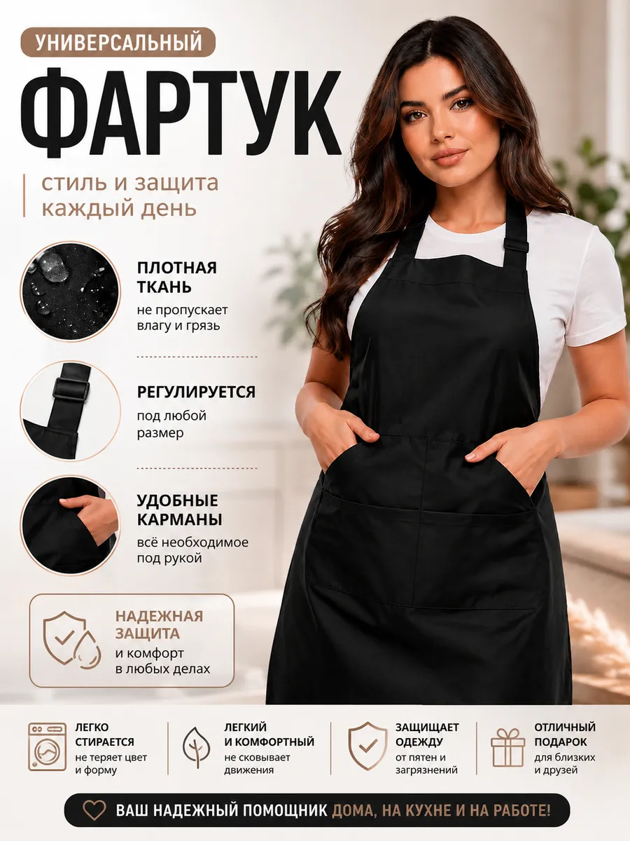 Фартук для кухни непромокаемый черный