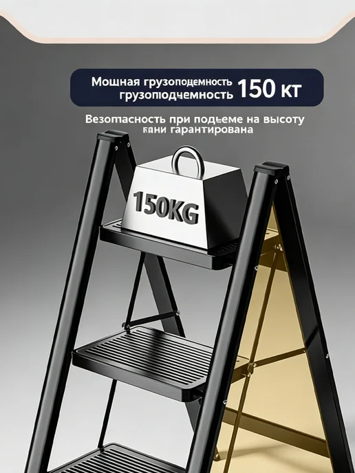 Декоративная стремянка 5 ступеней белая, черный, фото 3