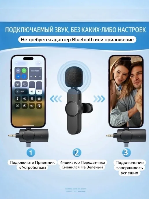 Microphone Микрофон петличный беспроводной, черный, фото 3
