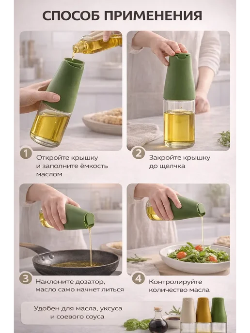 Космо.Ди Бутылка для растительного масла стеклянная с крышкой, зеленый, фото 3