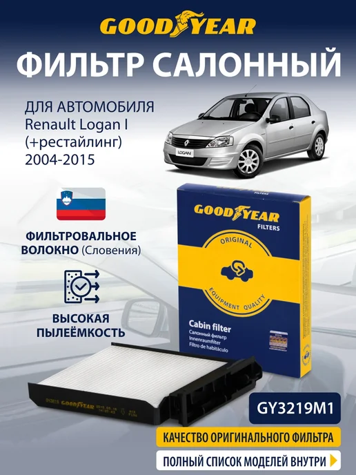 Goodyear Фильтр салонный RENAULT Logan 1 1.6 8 кл 1.4 1.2 2004-2015, вариант